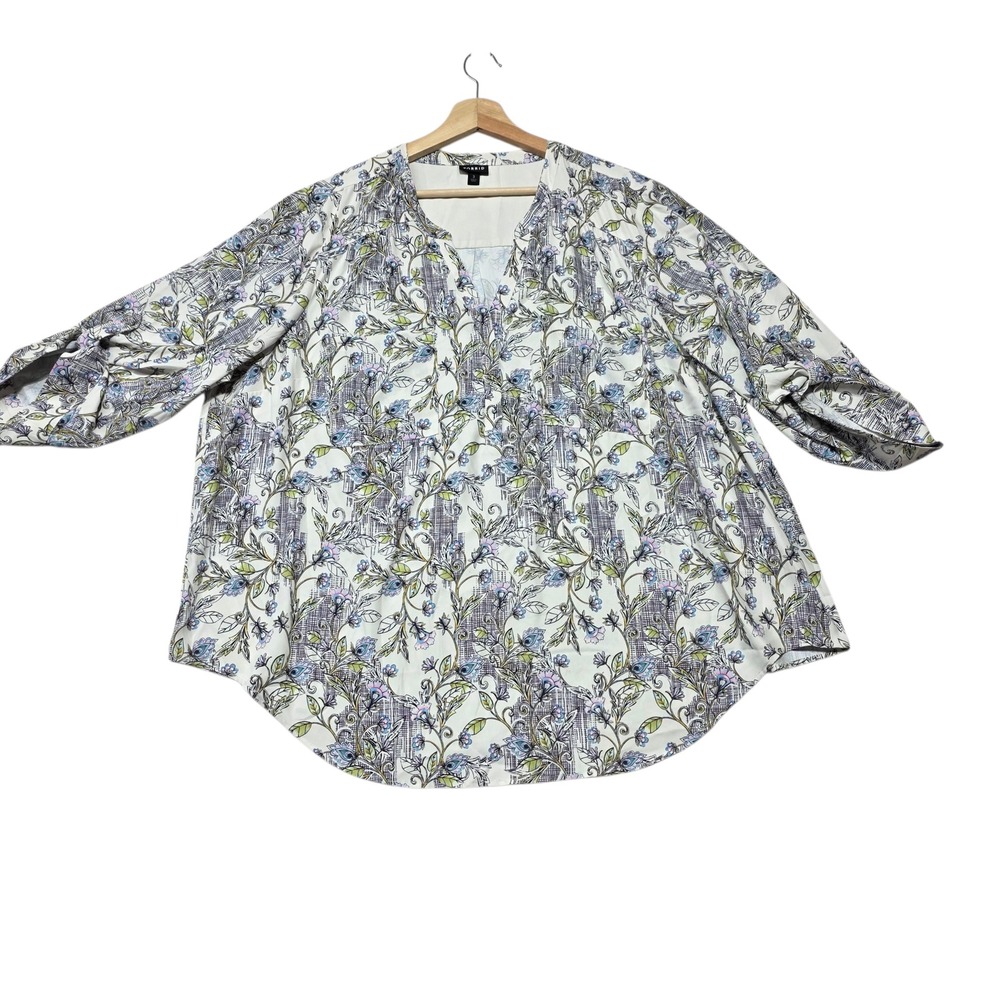 Torrid Harper Women's White Floral Print V-Neck 3/4 Sleeve Tunic Top Plus 3X‎
